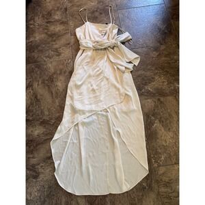 NWT $98 Express Women's Sleeveless Satin Tie-Waist Maxi Dress Ivory, Size‎ Small
